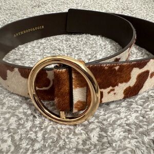 Anthropology Stylish Cow Print Belt with Gold Buckle